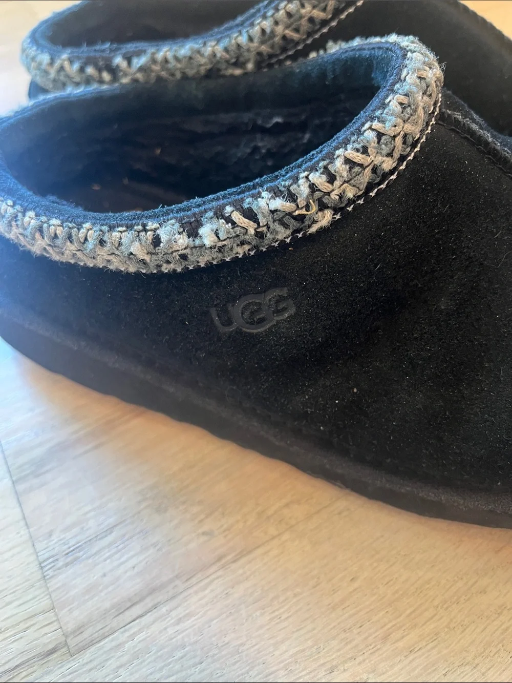 UGG Kids Black Slip-On Slippers with Braided Accent